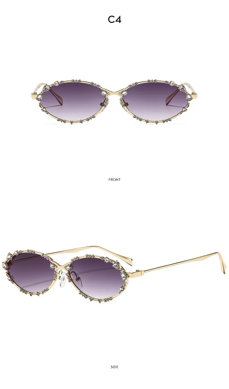 Neue Luxus-Diamant-Sonnenbrille für Damen und Herren, Ovale Strass-Sonnenbrille, Trendige Personalisierte Metallrahmen-Fahrbrille – Detail 17