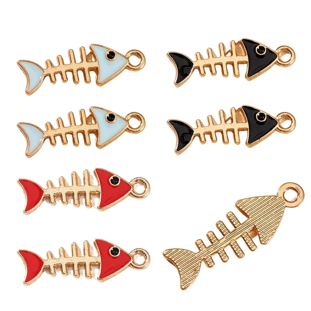 10Pcs Enamel Fish Skeleton Charms Pendant Alloy Metal For DIY Handmade Earrings Bracelet Necklace Jewelry Making Accessories