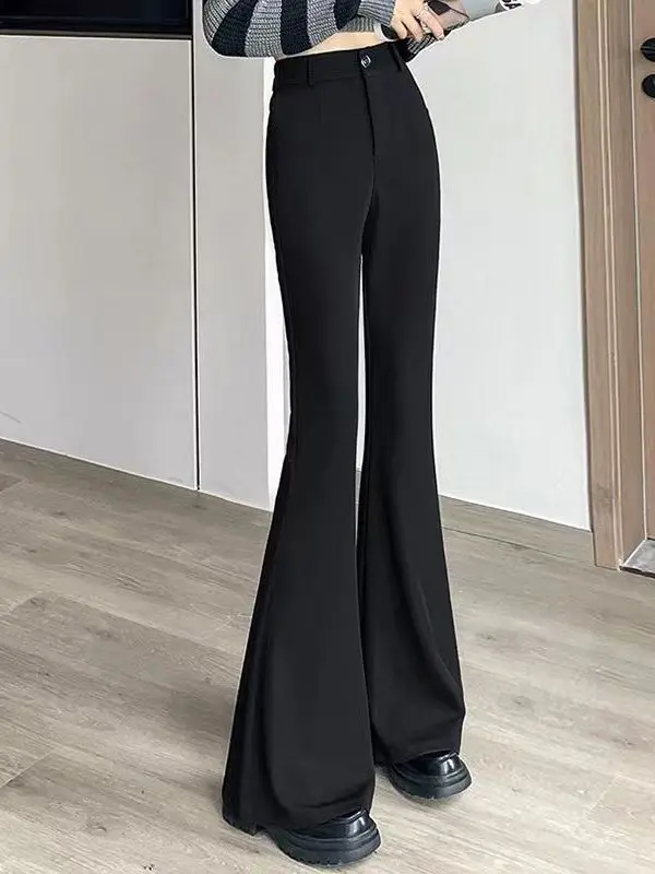 

High Waist Slim Fit Black Casual Pants Women's Spring 2025 New Style Elastic Straight Leg Trousers Fashionable plus Size