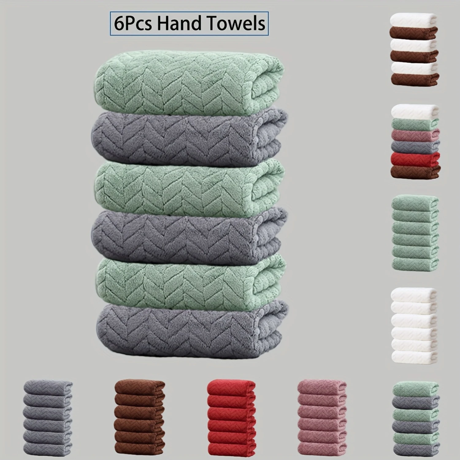 6pcs Coral Velvet Hand Towel Set - Ultra-Soft Plush Texture, Gentle Skin, Exceptional Comfort, Quick-Drying Absorbent, Essential