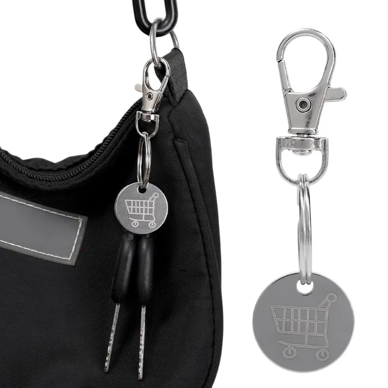 1/20Pcs Shopping Cart Trolley Tokens Key Ring Mini Metal Silver Color Keychains Remover Coin Label Stainless Steel Decoration