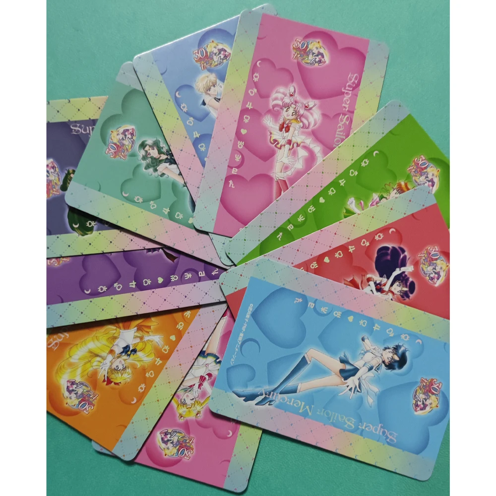 10Pcs/set Anime Girls Flash Card 30th Anniversary Tsukino Usagi Hino Rei Aino Minako Kawaii Gift Toys Game Anime Collection Card