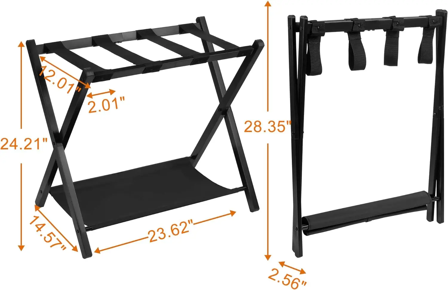 Portaequipajes plegable de acero, soporte de maleta con estante de almacenamiento para habitación de invitados, dormitorio, Hotel, color negro,