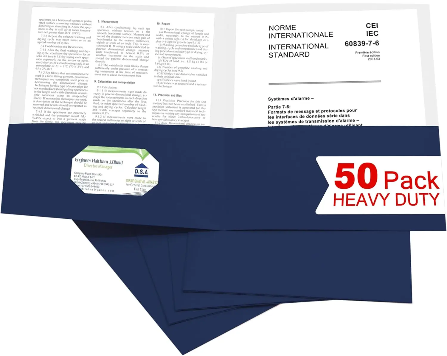 

50 Packs Two Pocket File Folders with Card Slot, Textured Paper, Letter Size for School Office Business in Royal Blue