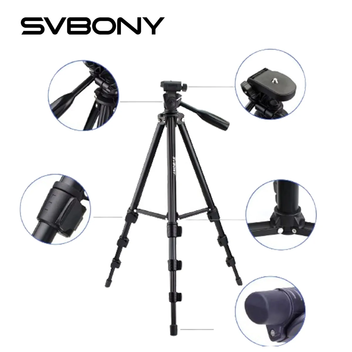 SVBONY SV101 Photography Universal Tripod Adjustable Aluminum Alloy Material Non-slip Rubber Feet Design Professional for Camera