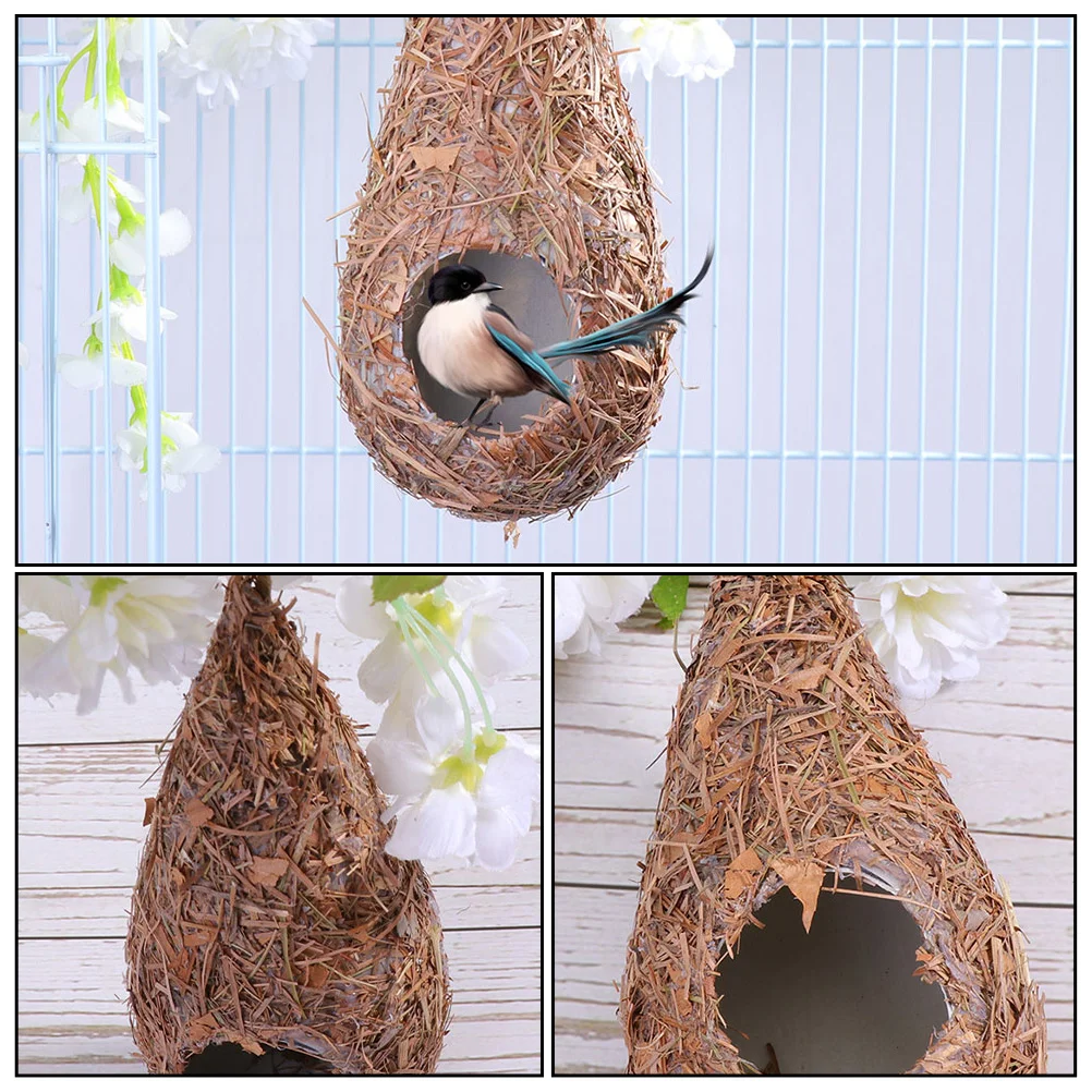 Hanging Grass Bird Nest Straw-woven Decorative Hut Shed Outdoor House Hideaway Birds