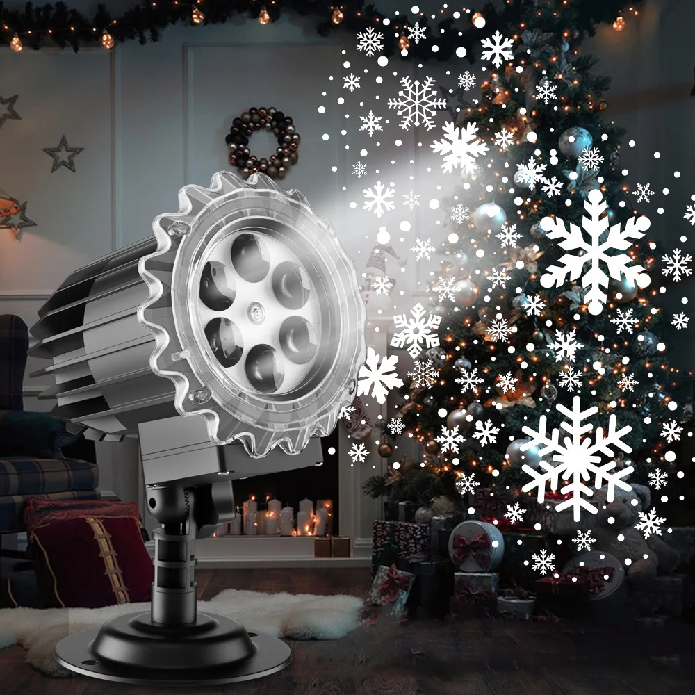 LED Snowflake Projector Holiday Light Christmas Projection Outdoor Lamp Rotating Dynamic White Snow Spotlight for New Year Party