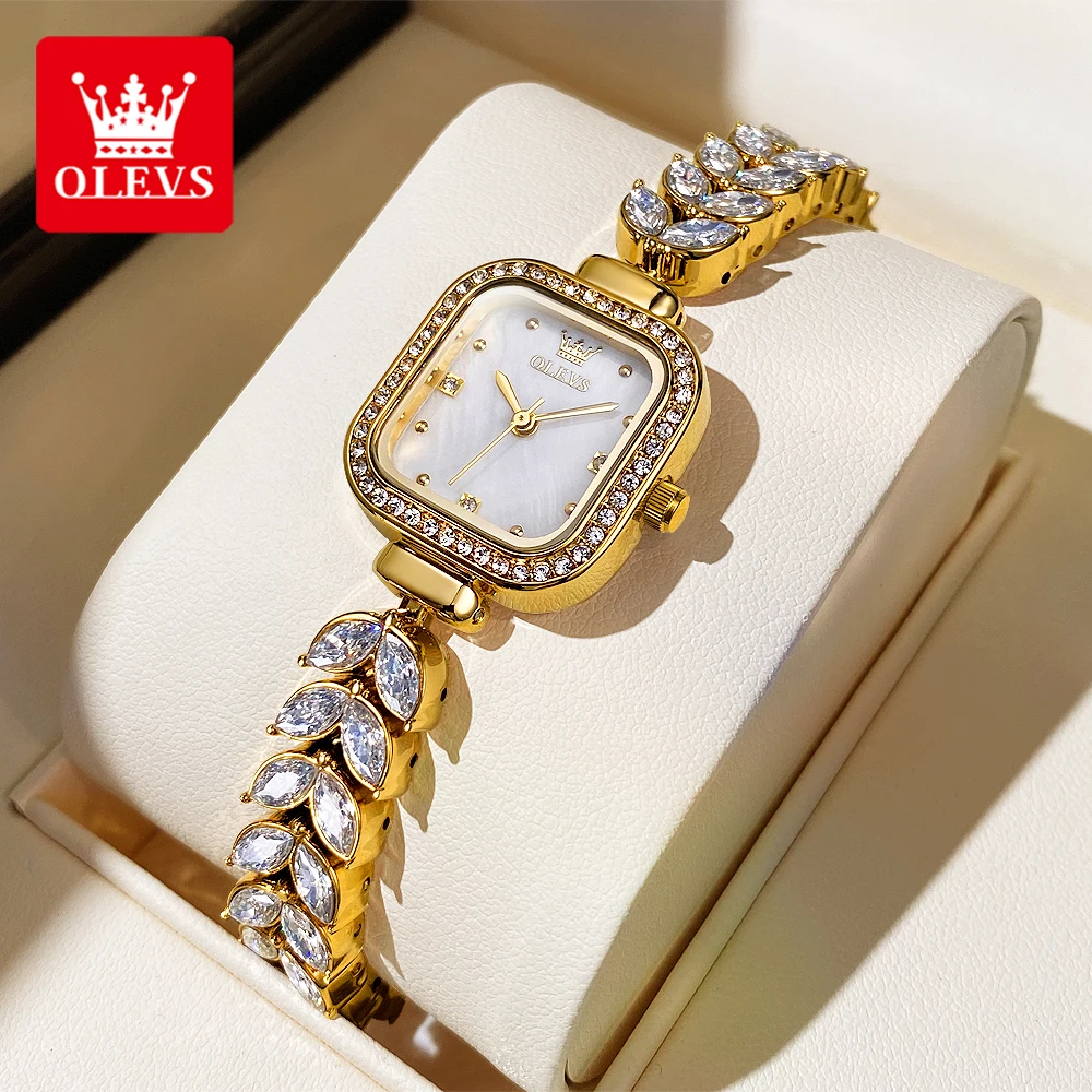 OLEVS 9987 Women's Watches Square Dial Waterproof Quartz Watch For Women Luxury Original Elegant Steel Strap Ladies Wristwatch