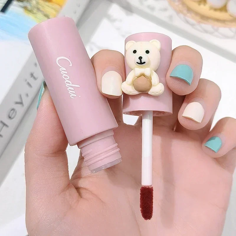 Girl\'s Velvet Matte Lipstick Blush Waterproof Long Lasting Cute Bear Lipgloss Non-Stick Cup Makeup Lip Tint Mud Cosmetic Makeup