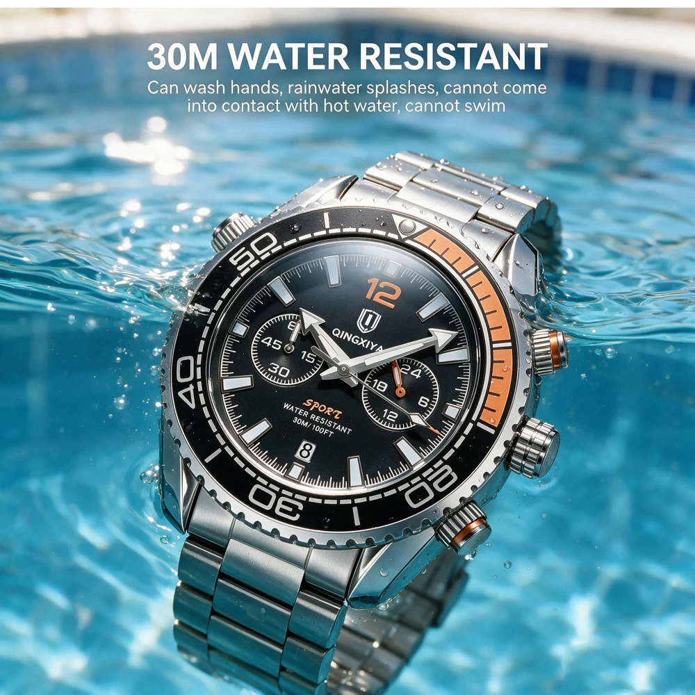 QINGXIYA Marken-Luxus-Herrenarmbanduhr Sport-Chronograph Wasserdicht Leuchtend Datumsanzeige Uhren für Herren Casual Quarz Herrenuhr Reloj – Detail 6