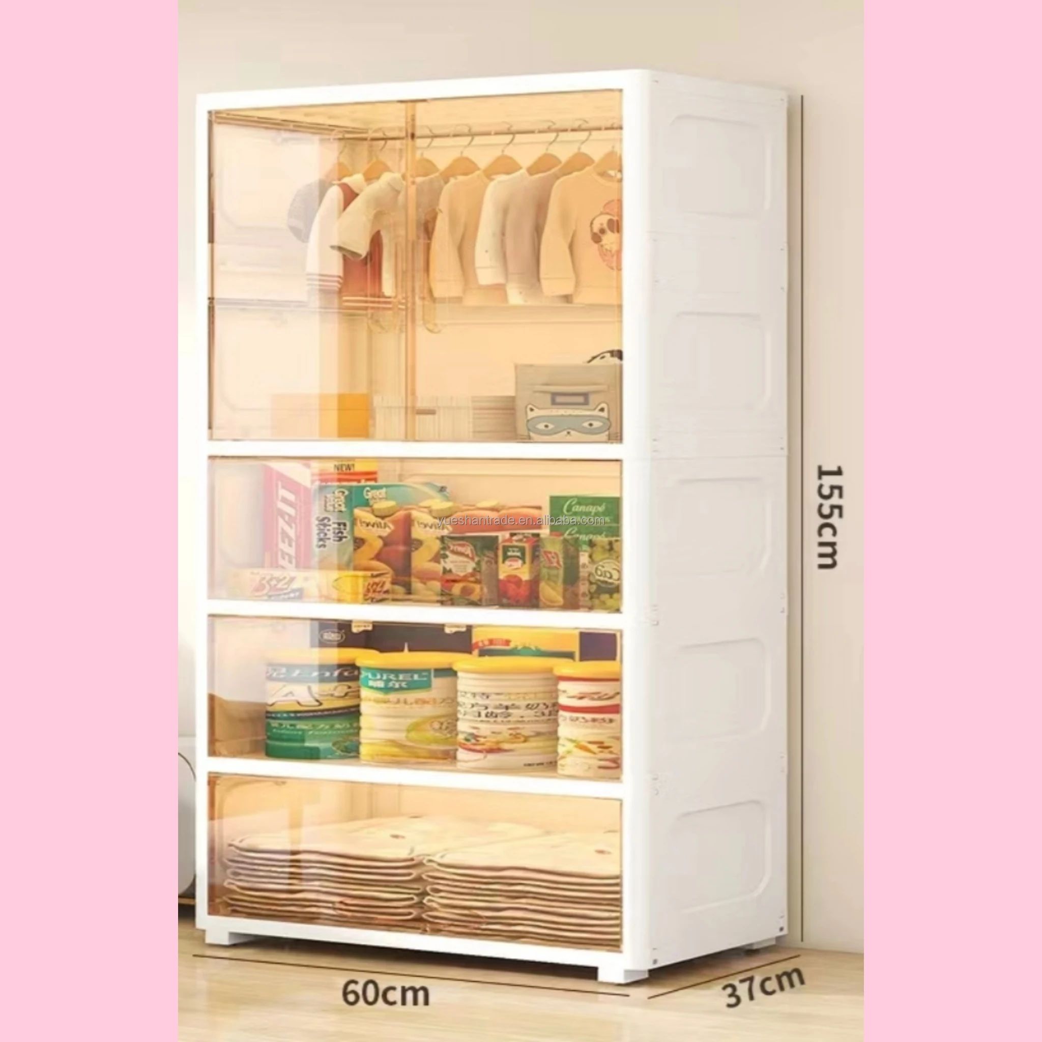 Modern Portable Kids Closet Storage Cabinet Cheap Removable Bedroom Furniture Foldable PP Wardrobe Organizer for Baby's Bedroom