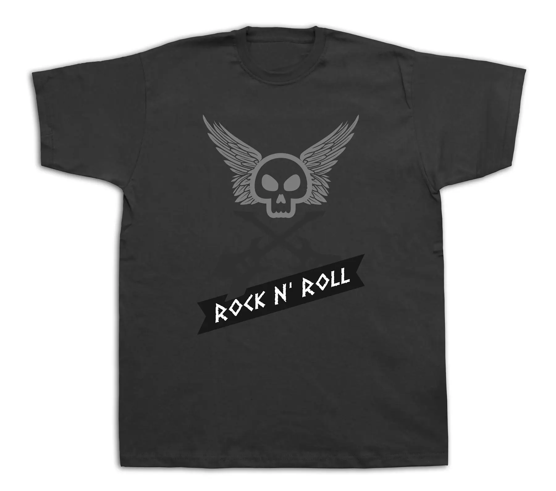 New Mens cotton Tshirt print Rock N' roll Guitar freak skull graphic design