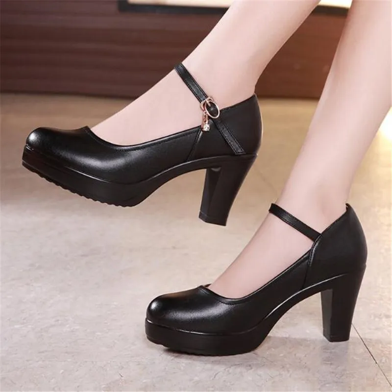 Block Heel Platform Pumps Women Shoes Black High Heels Shoes Ladies Elegant Office Shoes White Red Wedding Party Shoes Size33-43