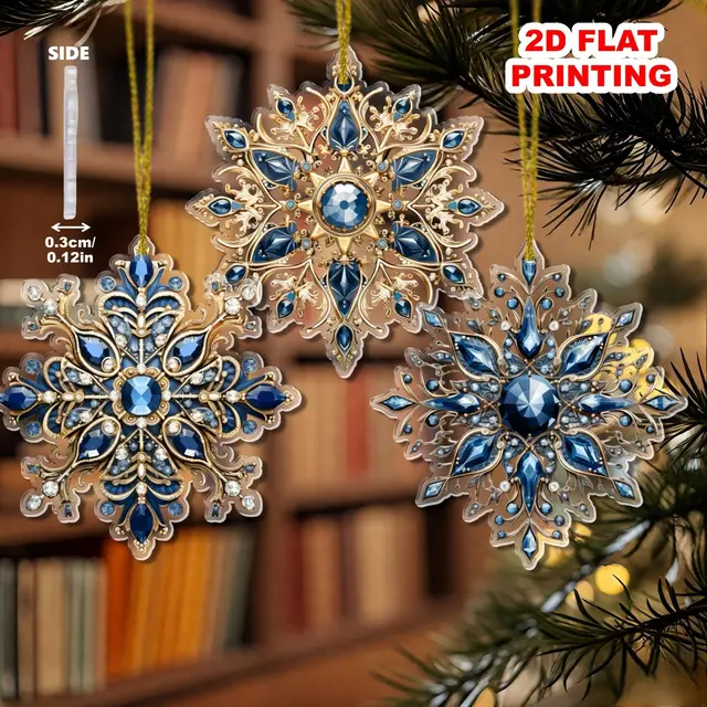 6pcs Christmas Snowflakes Ornaments Xmas Tree Hanging Pendant Acrylic Snowflakes Flake Snowflakes Decoration DIY New Year Decor 6