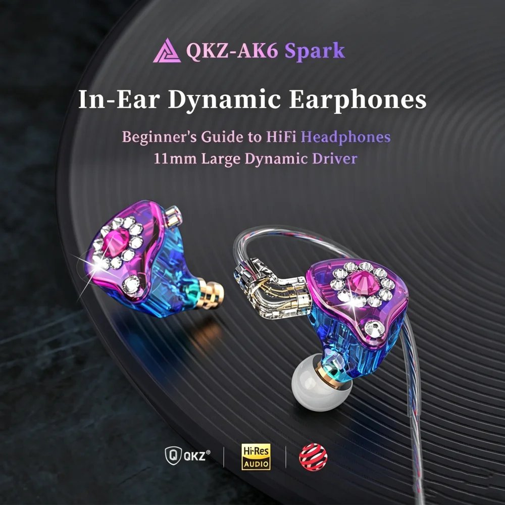 QKZ AK6 Spark In‑Ear Wired Earphones 11mm Dynamic Driver HiFi Deep Bass Headset With Mic 3.5mm Detachable Cable Earbuds