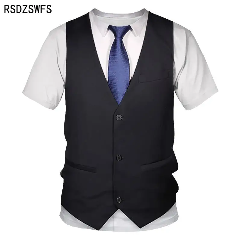 2021 موضة جديدة وهمية قطعتين ثلاثية الأبعاد تي شيرت الرقمية المطبوعة الرجال بلايز تيز مضحك تأثيري الاطفال تي شيرت وهمية دعوى الرجال النساء التي شيرت #5