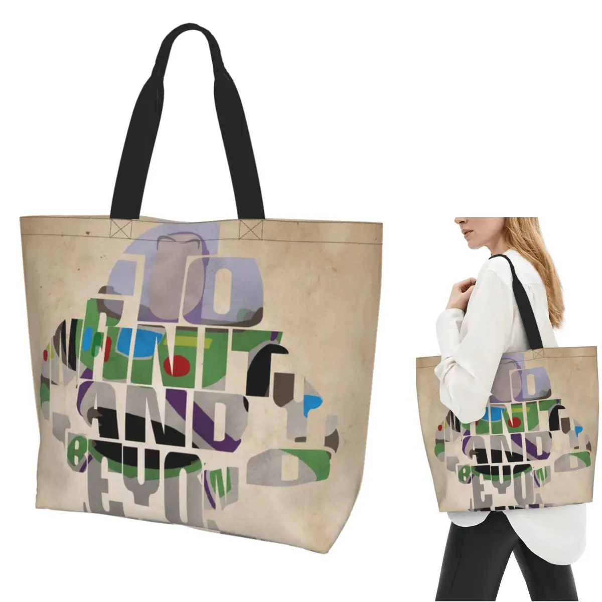 

Базз Лайтер История игрушек мультфильм сумка для покупок холст большая вместительная сумка на плечо шоппер продуктовая сумка для женщин