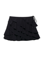 KUCLUT Women Fashion Black Ruffled Lace Up Side Zipper Mini Skirts Shorts Vintage High Waist Female Chic Lady Shorts