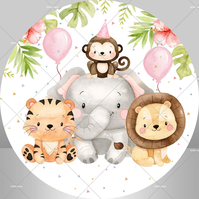 Jungle Safari Party DecorationBaby Shower Newborn Round Backdrop Animals Kids Birthday Background Cylinder Cover Elastic