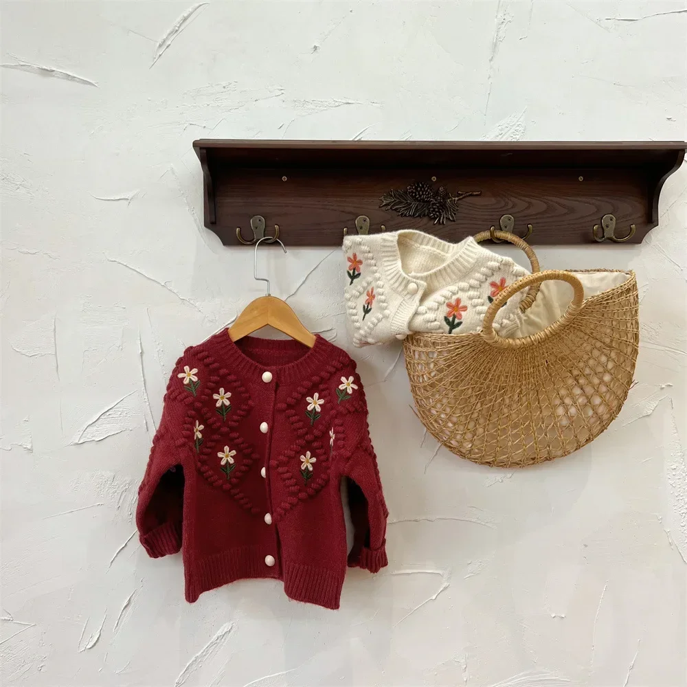 

Kids Girls Embroidery Cardigan Sweaters Coat Spring Autumn Baby Long Sleeve Cotton Outfit Jacket Children Knitted Tops Clothing