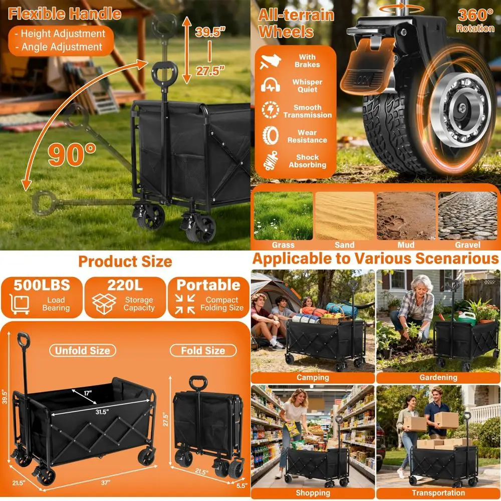 

Durable Collapsible Utility Wagon for Groceries, Moving, Yard Work, Travel, Shopping, and Beach Outings