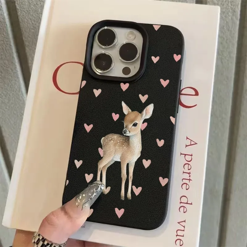 الوردي الحب القلب لطيف الغزلان طباعة ليتشي الملمس ماتي جراب هاتف آيفون 17 16 15 14 13 12 11 برو ماكس XS XR 16E 17 غطاء الهواء