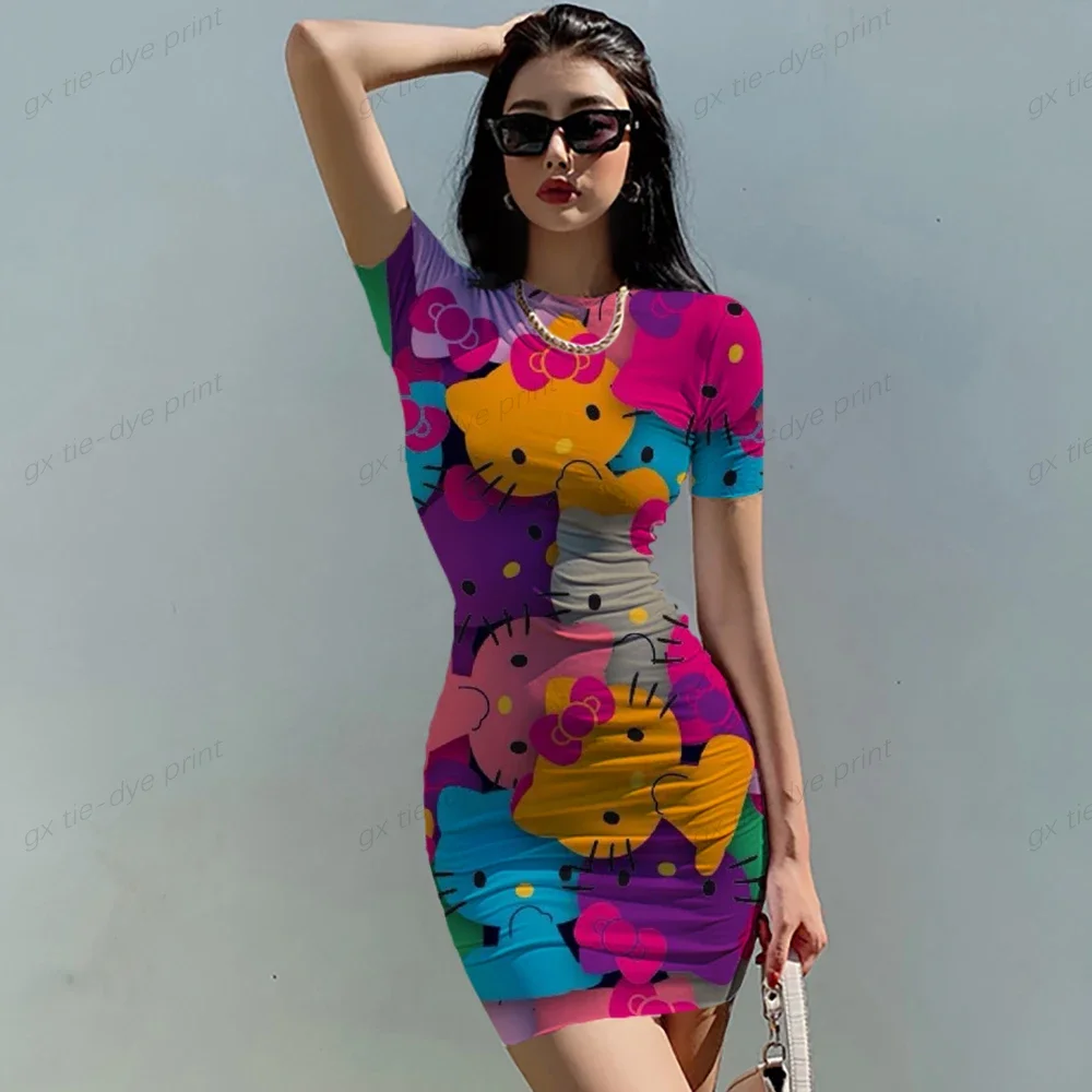 Mode Stretch Mini Jurk Vrouwen Sexy Bandjes Slim Fit Bodycon Party Vestidos Hello Kitty Print Bandjes Jurk Zomer Sling Dress