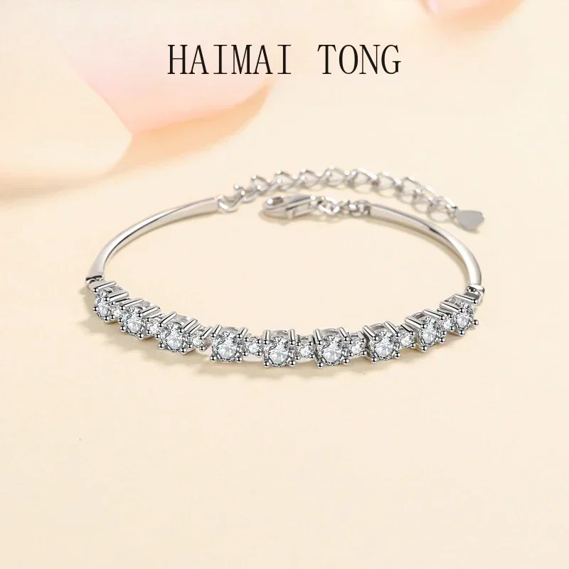 

HAIMAITONG Women's Bracelet Row Diamond pt950 platinum handpiece set with Moissanite bracelet gift