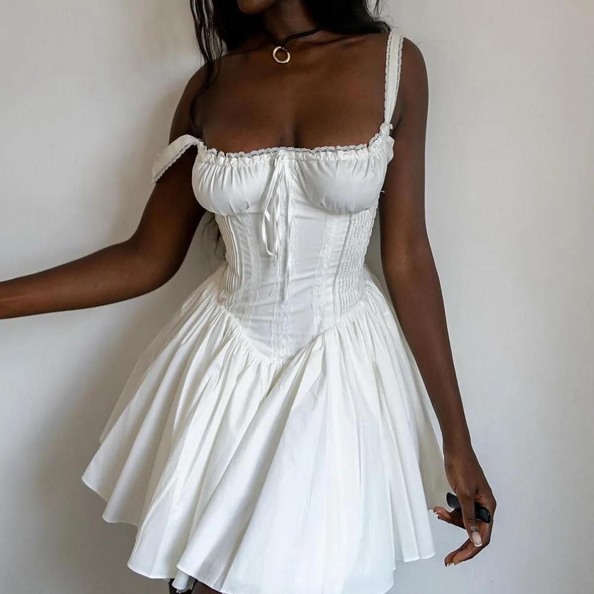 White A Line Party Dresses Women Mini Elegant Lace Up Holiday Dress Casual Spaghetti Strap Summer Women Clothing 2025
