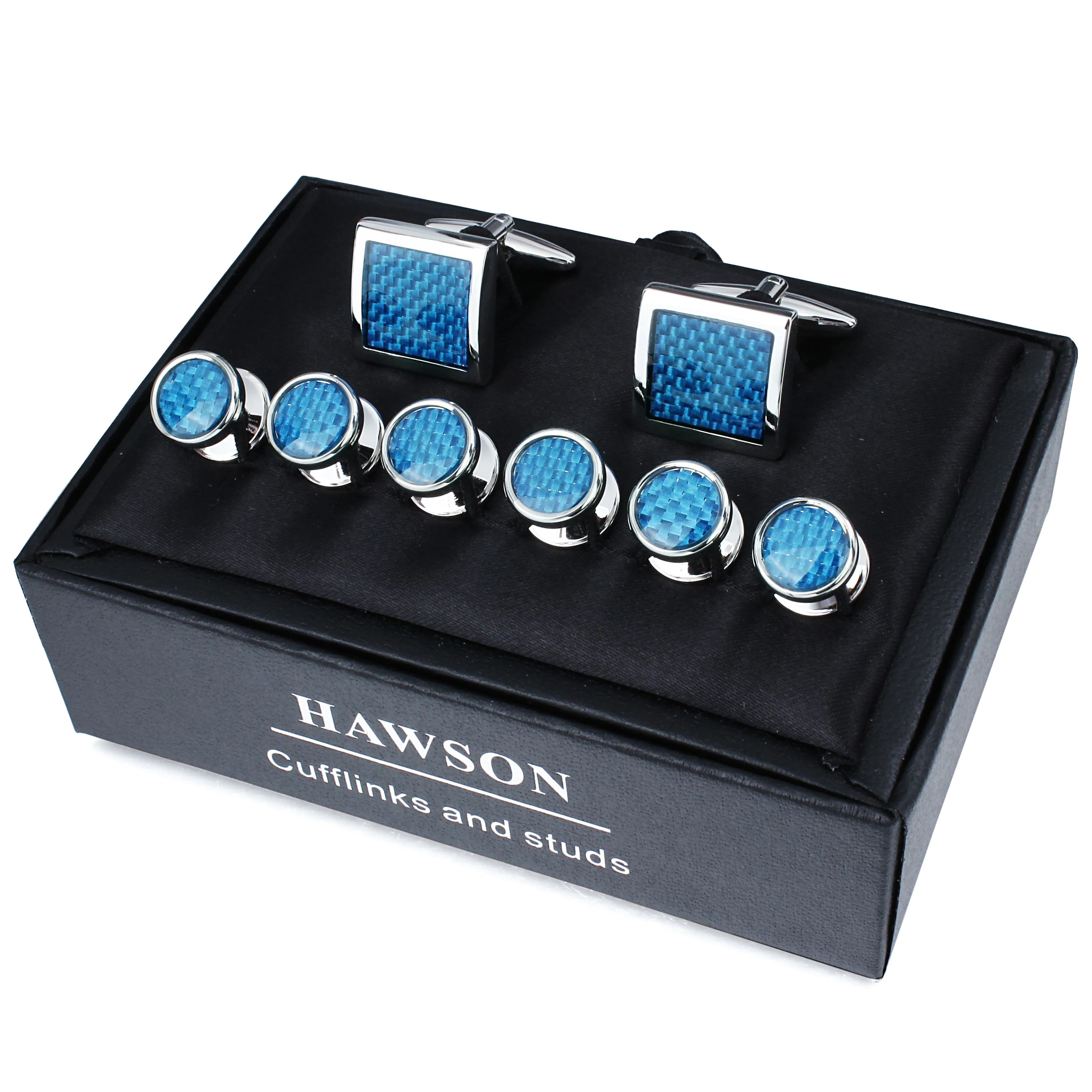 Mens Cufflinks and Tuxedo Studs Set in Gift Box (Carbon Fiber), Jewelry or Accessories，Suitable for Birthday Wedding Anniversary