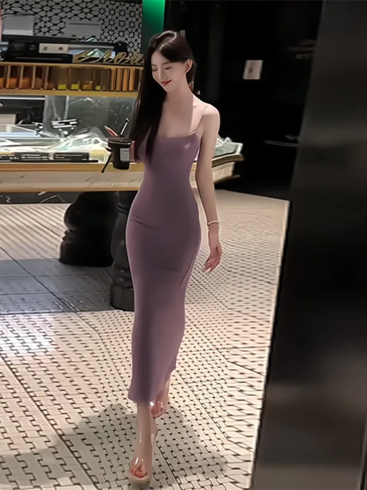 Sexy Club Girl Purple Strapless Dress Women's Summer Slimming Bodycon Long Skirt Korean Style Commute Wind No Sleeve  view 3