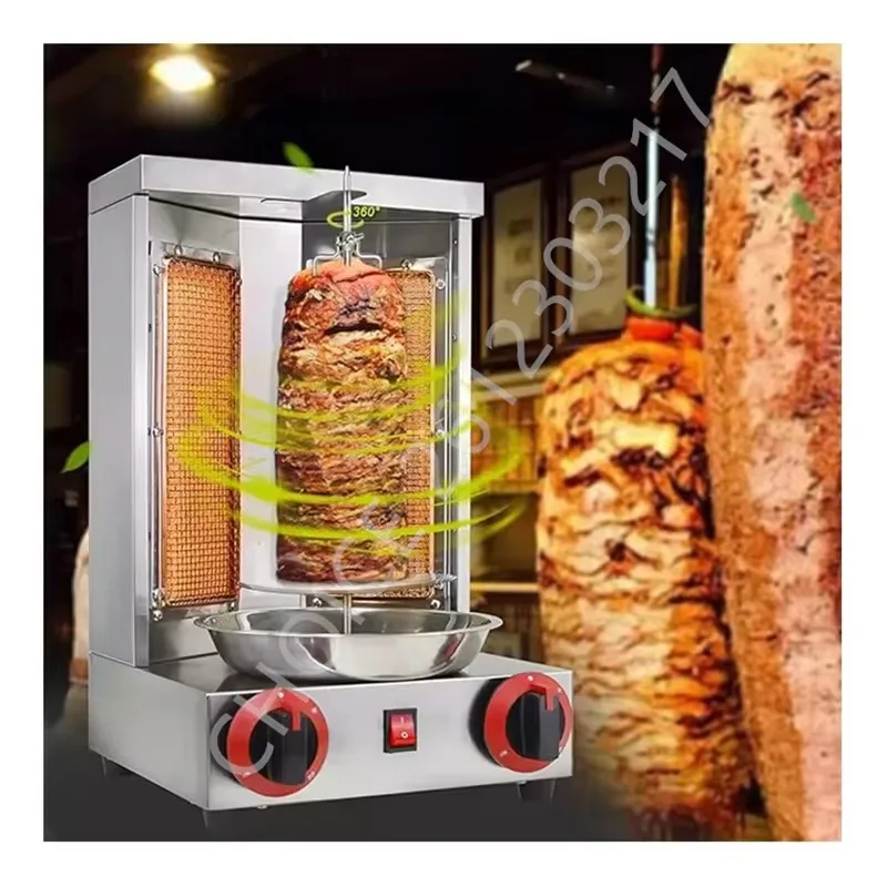 Two Burners Sharwarma Machine Gas Doner Kebab Machine Home Shawarma Machine Electric Heating BBQ Gas Gyros Grill Gas Stove