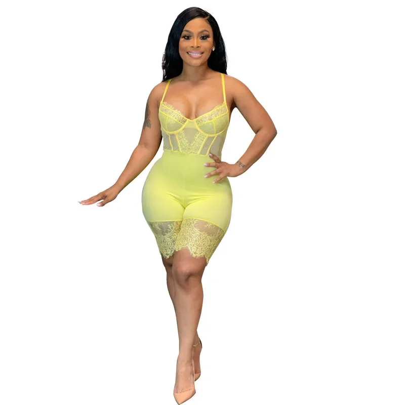 Verão feminino macacão extra pequeno macacões sexy rendas playsuits macacão magro com decote em v sem costas bodysuits