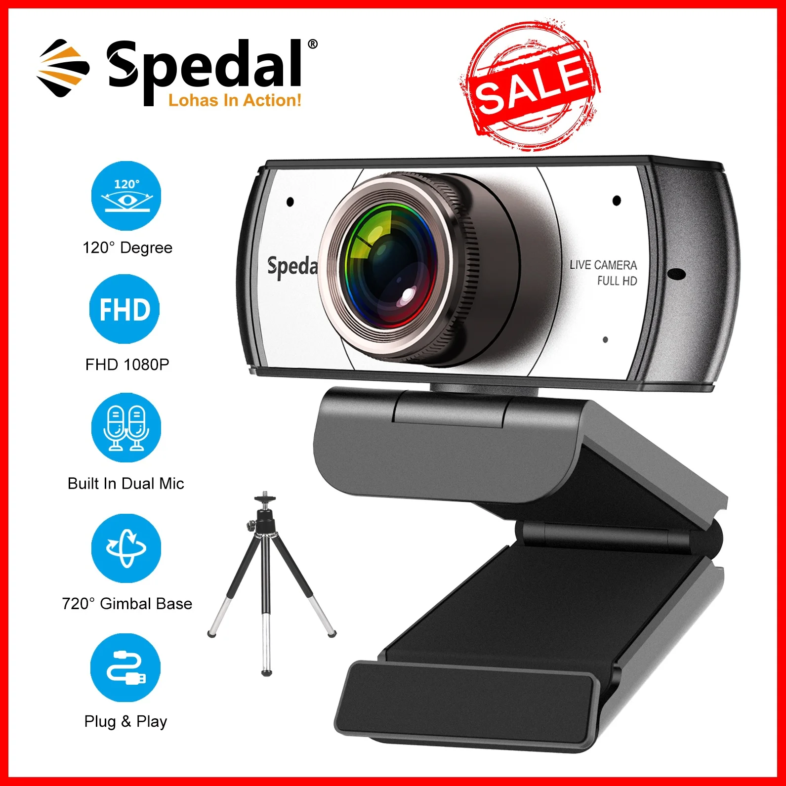 Spedal C920Pro 120° Wide Angle Webcam 1080P Full hd with Mic and bracket USB Video Meetting For Laptop Computer Mac PC