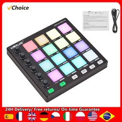 MIDI Controller Beat Maker Machine 6Assignable Knobs Note Repeat Full Level Buttons Mini Controller Pad USB for Music Production