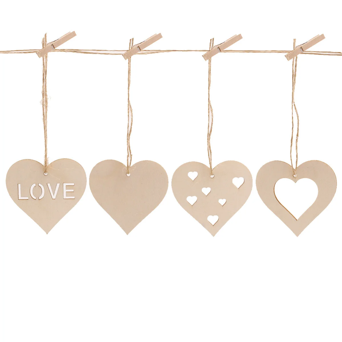 10szt 56x53mm Wood Love Hollow Heart Tags Charms With Jute String For Wedding Ornaments Decorations Blank DIY Valentine\'s Day De