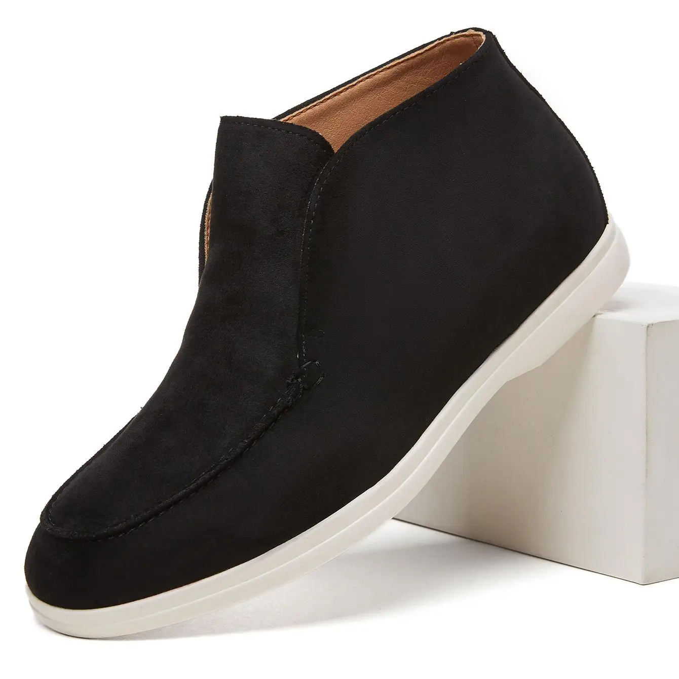 Desai Men's 2026 Autumn Winter Minimalist Suede PU Leather Slip-on Boots Non-slip Sole High-top Boots For Outdoor Walking