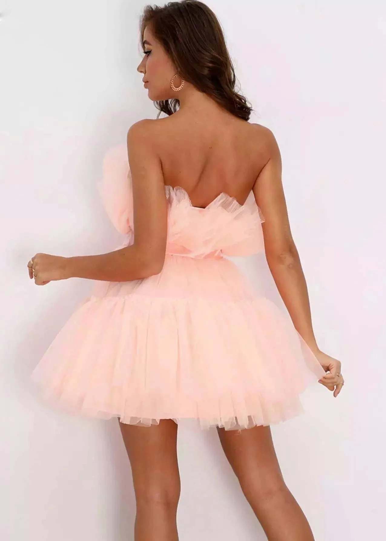 Vestido de fiesta de noche Sexy para mujer, vestido plisado con lazo y espalda descubierta de malla, minivestido corto elegante para boda, cumpleaños, graduación, vestido de cóctel