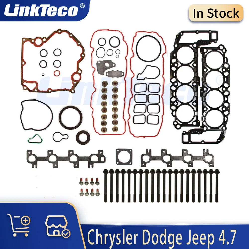 Engine Parts Full Gasket Set Bolts Fit 4.7 L V8 Gas EVA EVC For Chrysler Dodge Dakota Ram 1500 Durango Jeep Commander 4.7L 08-10