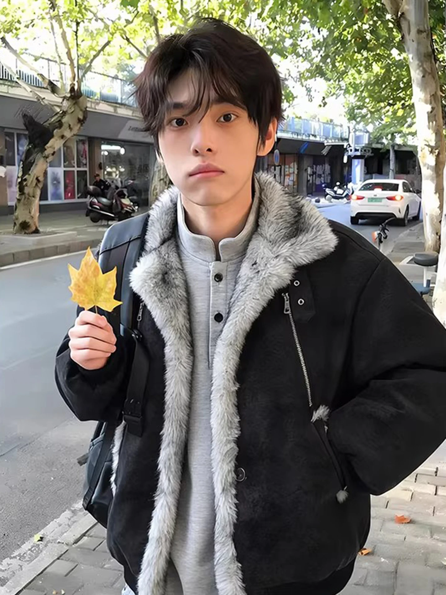 

Мужская зимняя теплая куртка из искусственной кожи с двойной молнией и откидным воротником, рабочая одежда, хлопковое пальто, молодежный стиль