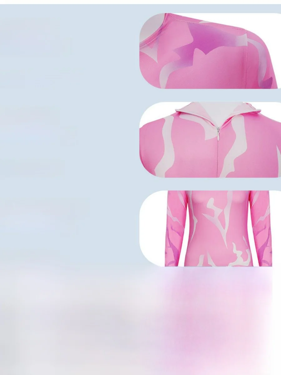 Rosa Halloween K Teufel Bodysuit Karneval Cosplay Kostüm Hexe Damen eng anliegender einteiliger Anzug