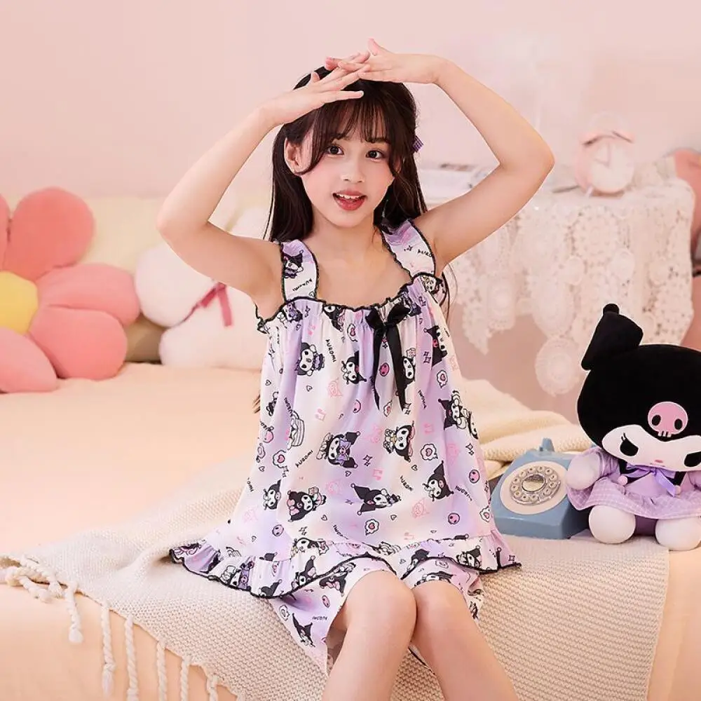 

Sanrio Kuromi Children's Comfortable Pajamas Girls Short Sleeve Vest Set My Melody Summer Breathable Cartoon Cute Home Clothes
