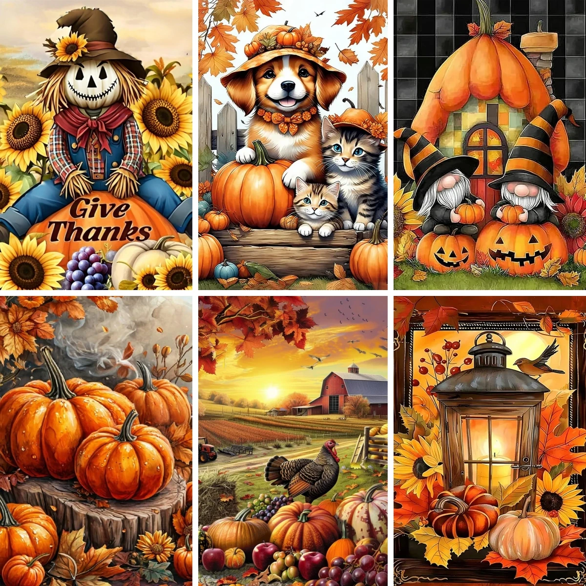

Diamond Embroidery Cross Stitch Thanksgiving Vibes Posters DIY Diamond Painting Pumpkin Needlework Picture of Rhinestones