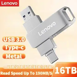 Lenovo 16TB USB 3.1 Flash Drive U Disk Type-C Interface High Speed Transfer 8TB 4TB Large Capacity Metal Pendrive Memoria Stick