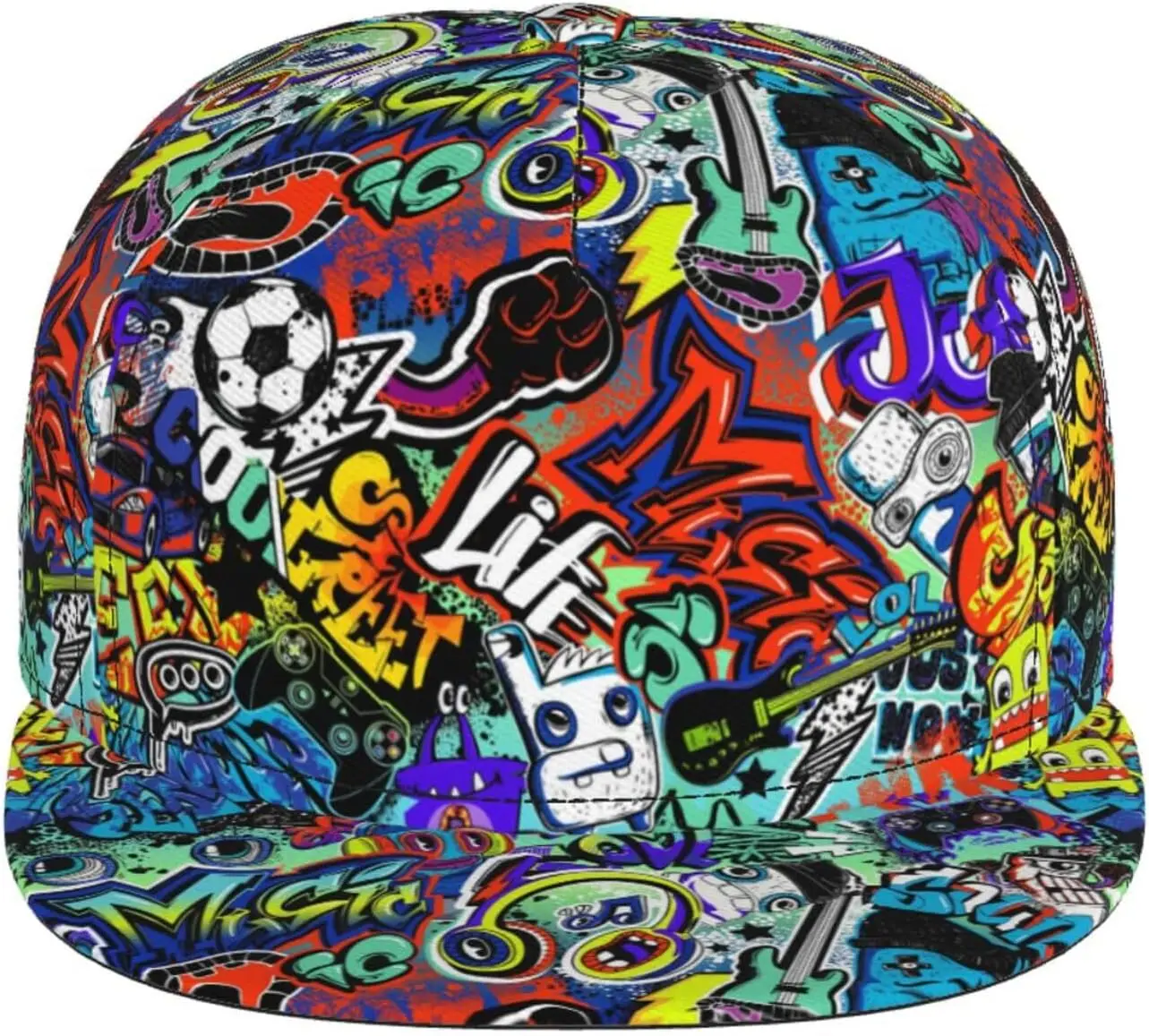 Vibrant Pop-Culture Graffiti Street Art Snapback Graffiti Snapback Cap Hip Hop Style Adjustable Flat Bill Brim Hat Unisex