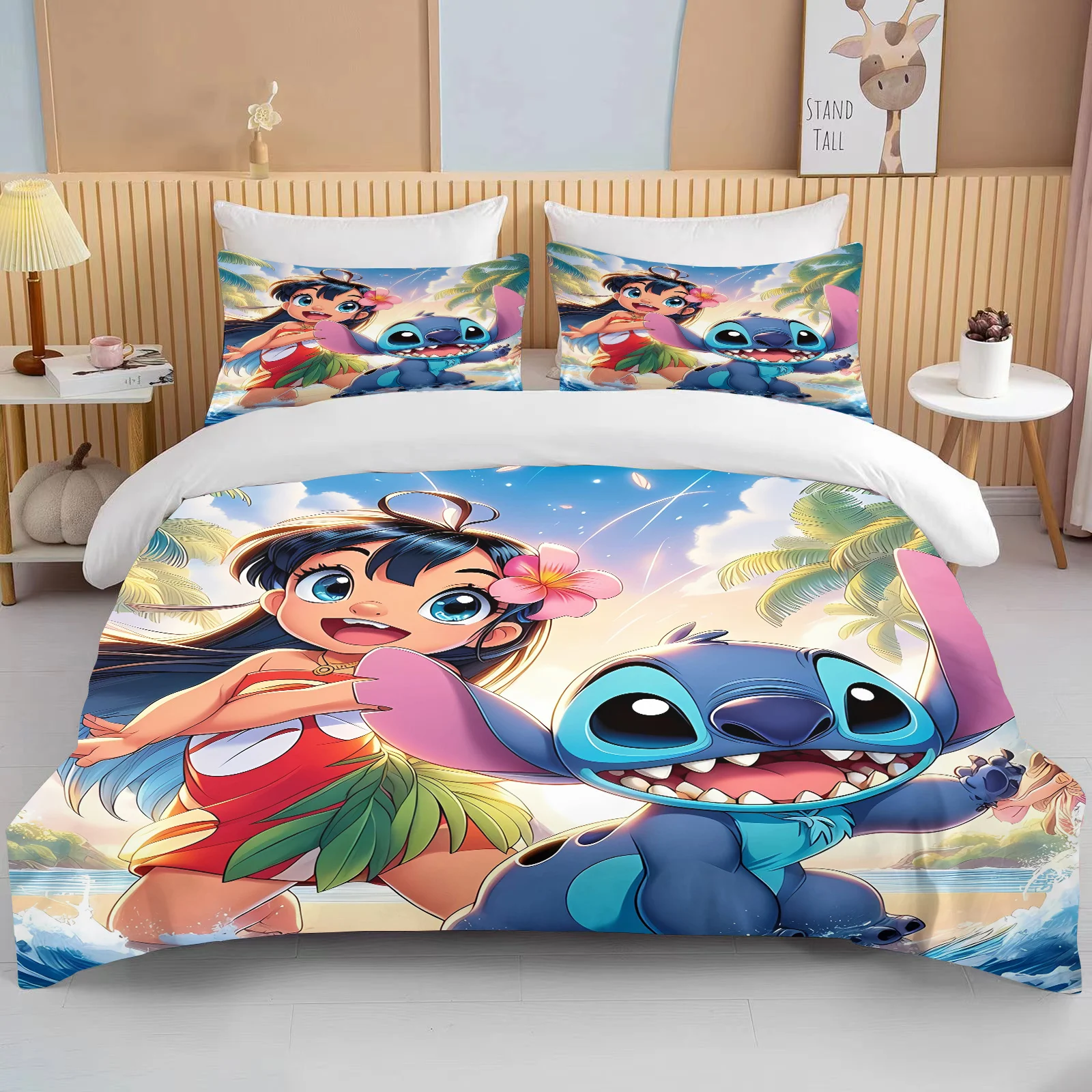 Disney Fashion Lilo Stitch Cartoon Anime Children Duvet Cover Set Comforter King Size Bedding Quilt Queen Twin Grade Bed Sheet