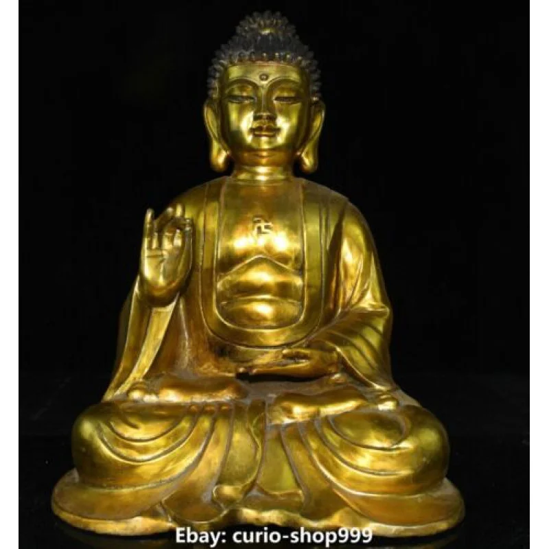 

15.7" Old Tibet Bronze Gilt Buddhism Shakyamuni Sakyamuni Amitabha Buddha Statue