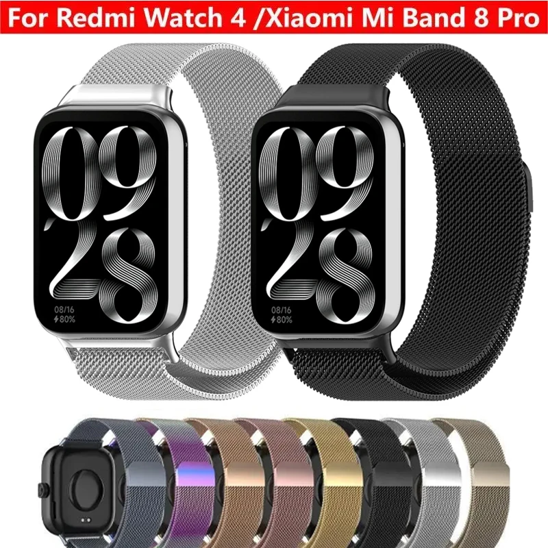 Magnetic Stainless Steel Strap for Xiaomi Mi Band 8 Pro Milanese Loop Wristband Bracelet for Redmi Watch 4 Replacement Metal