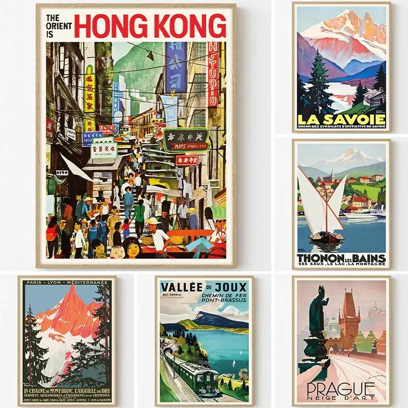 Travel Retro Poster Art Painting Savoie France Hong Kong China Vintage Canvas Printing Home Wall Decoration Frameless Painting