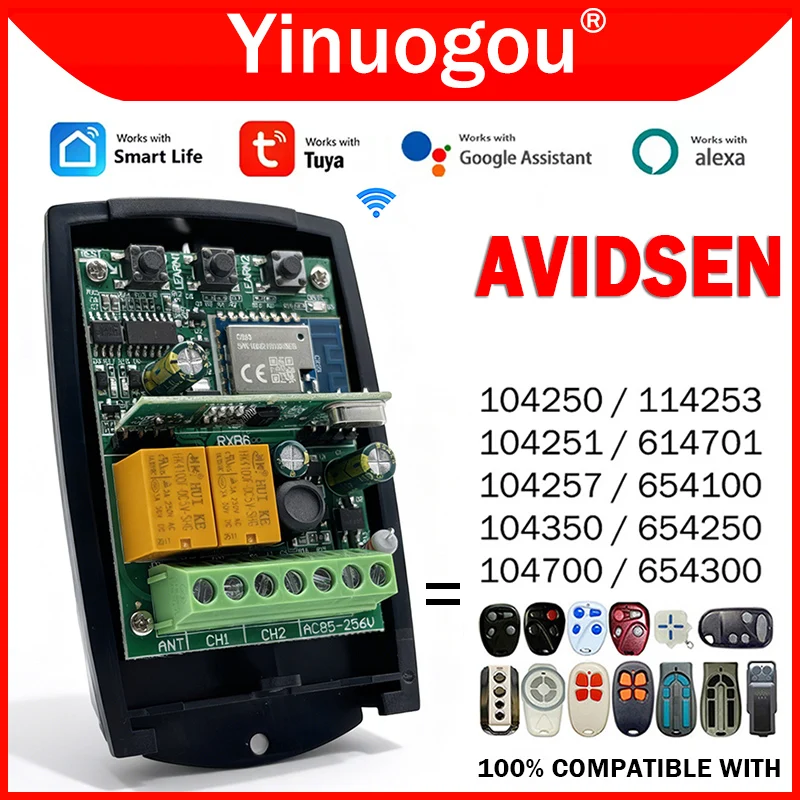 

For AVIDSEN 114253 104250 104251 104257 104350 104700 614701 654100 654250 654300 Tuya Wifi Garage Door Remote Control Receiver